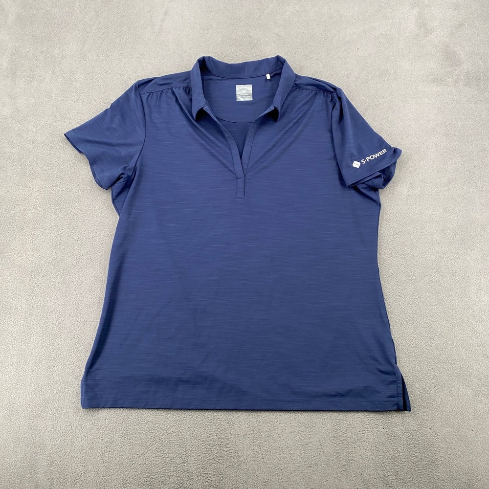 Callaway Opti-Dri Womens XL Navy Blue Heathered Golf Polo Shirt S-Power Logo